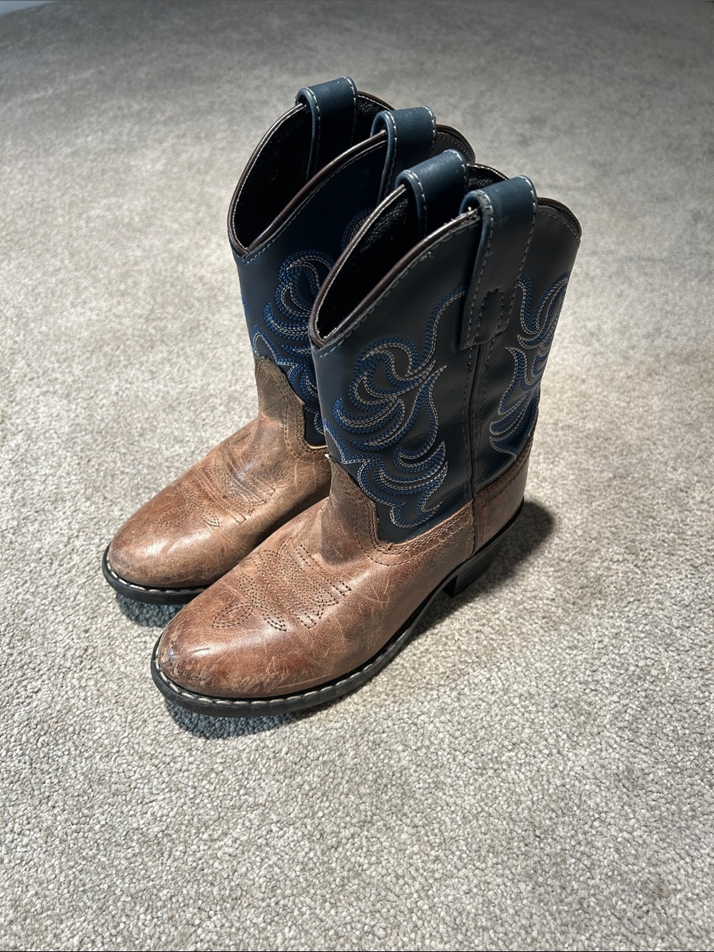 Kids Two-Tone Brown and Navy Western Cowboy Boots